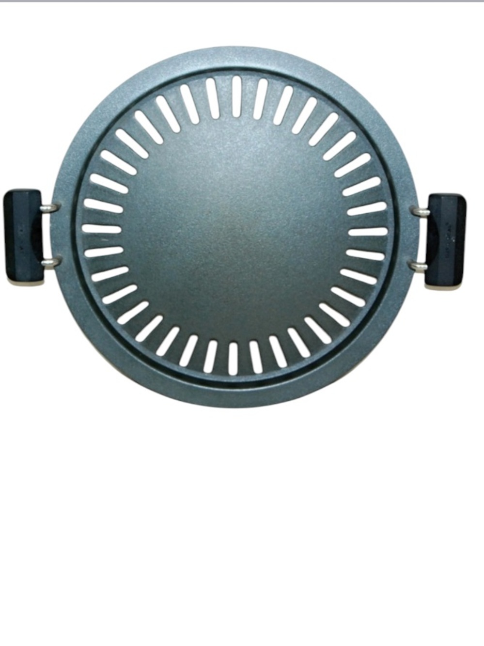 round, dark gray stovetop Korean BBQ and yakiniku grill pan with radial ventilat